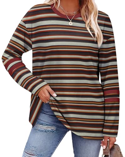 Image of Sampeel Long Sleeve Shirts for Women Color Block Casual Tops Fall Outfits 2026 Basic Tees Trendy Spring Clothes