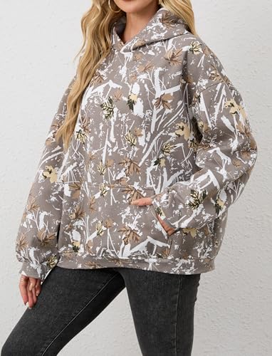 Image of Dsewpaur Camo Hoodie For Women Oversized Long Sleeve Drop Shoulder Fleece Hooded Sweatshirt Pullover With Pocket Outfits