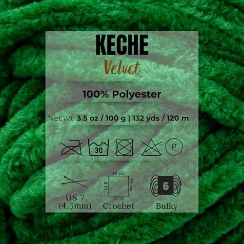 Image of Keche Velvet Yarn for Crocheting, Soft Chenille Bulky Baby Blanket Amigurumi Yarn 3x100 gr (3x132 yds) (3- Skeins) - Green