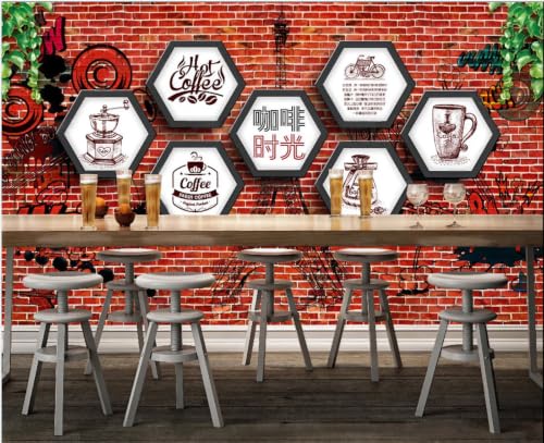 Papier peint café briques rouges 3D mural 430x300cm - 3