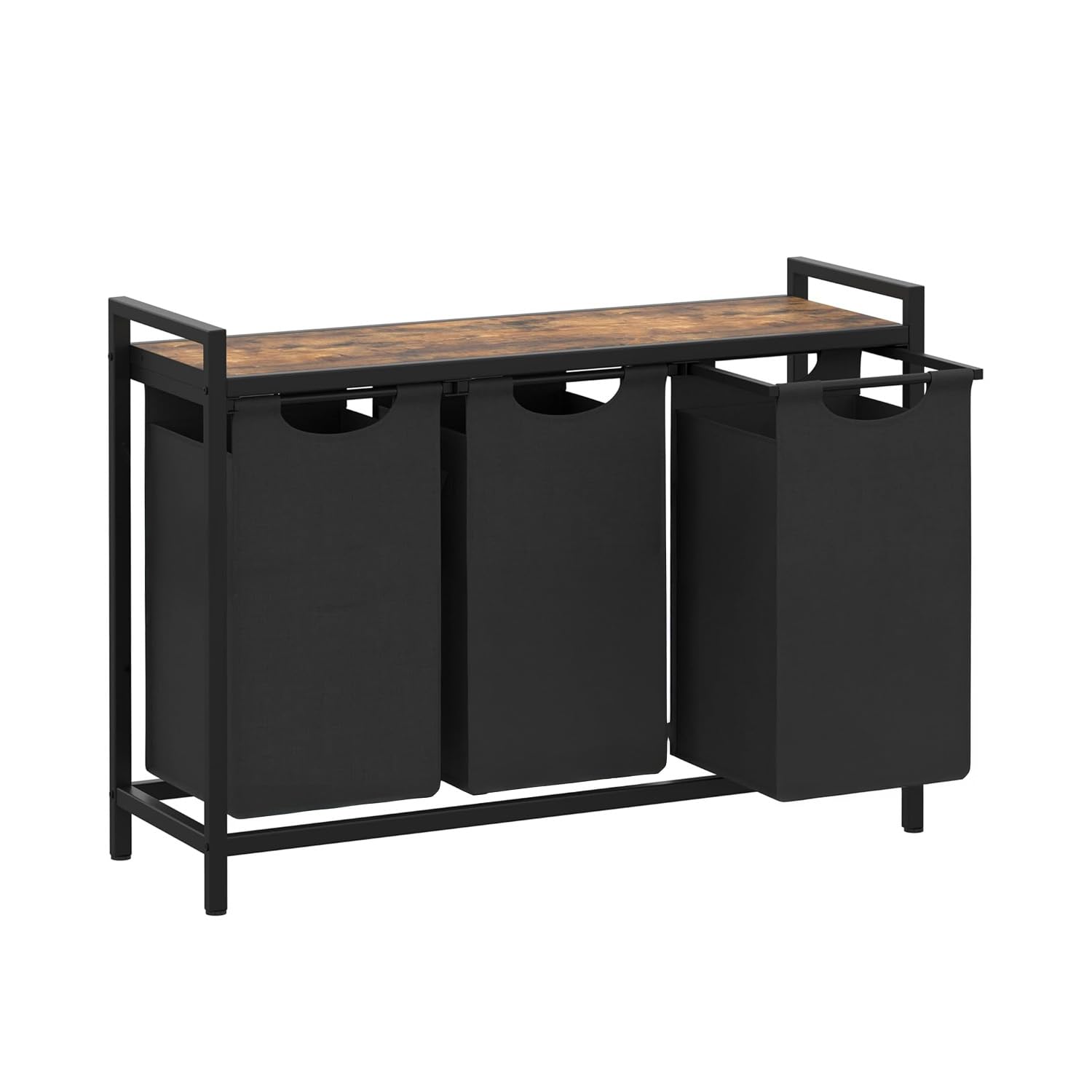 Cesto Portabiancheria Triplo con Sacchi Estraibili 3x38L, Ripiano Salvaspazio Nero-Grigio per Organizzazione Chiari e Scuri