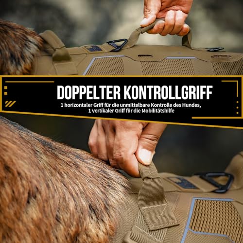 OneTigris Hundegeschirr, AIRE Armor Mesh Einstellbar Sicherheitsgeschirr mit 2 Griffe und 3 D-Ringen No-Pull Brustgeschirr Reflektierend Atmungsaktiv für Große/Mittlere Hunde - Braun XL