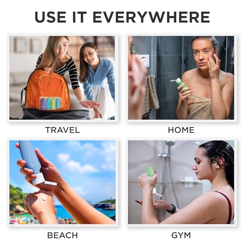 dotampdot leak proof travel bottles - tsa approved 3oz silicone toiletries travel shampoo amp conditioner containers with labels