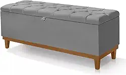 Recamier Baú Paris 0,80 Linho Cinza Entrega Imediata Base Madeira