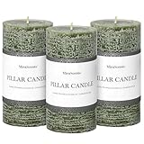 3x6 Inch Moss Green Pillar Candles Set of 3 - Unscented Spring Candles, Long Clean Burning, Large Big Candles, Smokeless Dripless Candles for Spring Home Decor, Dinner Table, Bathroom, Rustic Decor