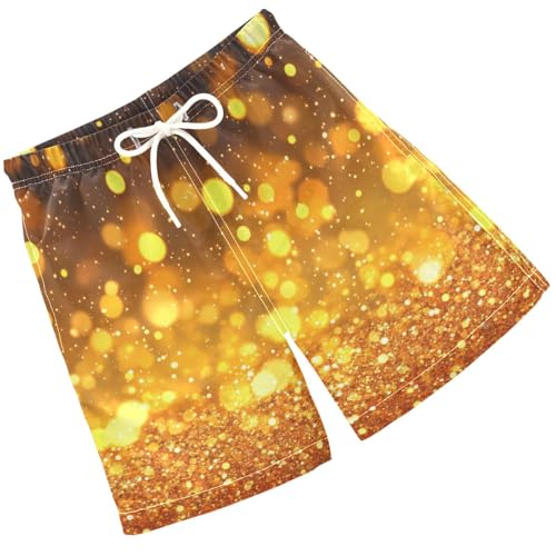 Pigsaly Boys' Swim Board Shorts Mustard Yellow Amber Gradient Flashing Glitter Boy's Swim Trunks Kids Swimwear M