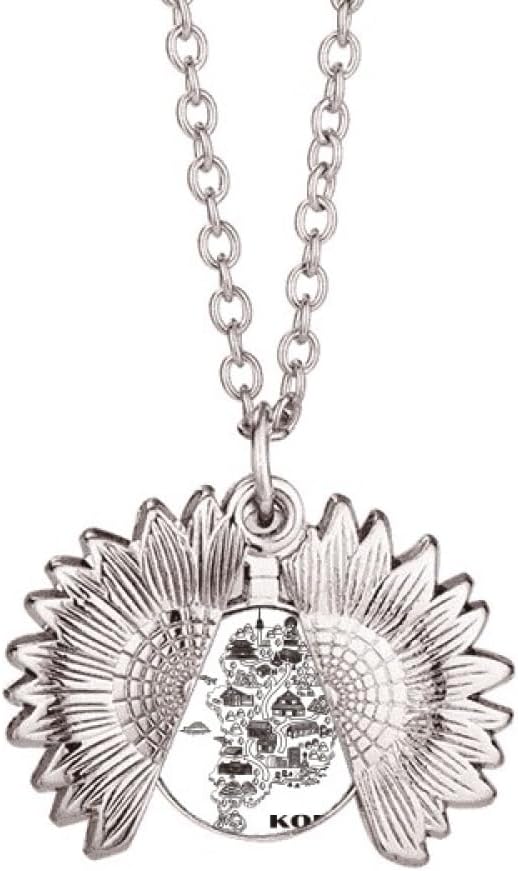 Korean Map Seoul and Busan Sunflower Necklace Pendant Locket Jewelry