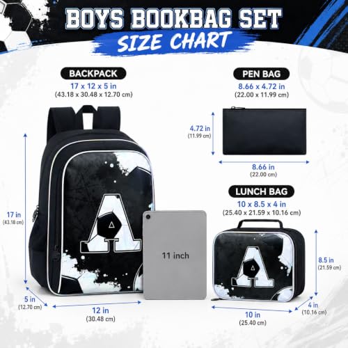 Image of gxtvo 3PCS Boys Soccer Backpack, 17 inch Kids Football Backpack with Lunch Box, Water Resistant Middle Elementary School Bag - Soccer A