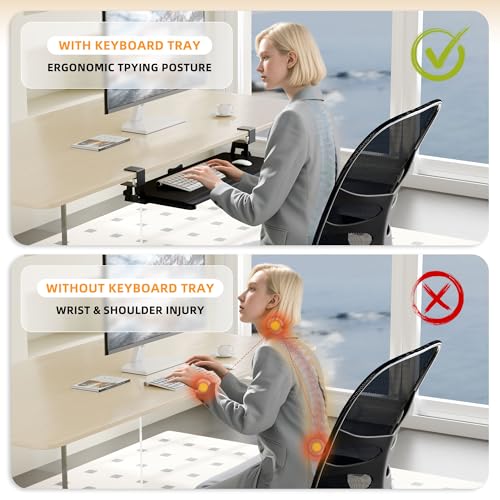 Image of ERGOMAKER Keyboard Tray Under Desk 65x30cm for Typing, Black Carbon Fiber