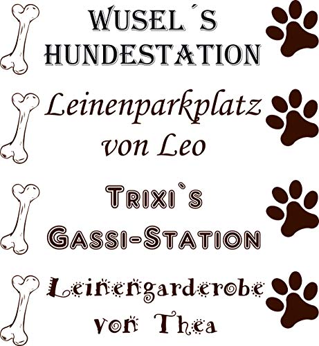 UDIG Garderobe für Hunde mit personalisierbarer Gravur, Dogstation, Leinengarderobe, Leinenparkplatz weiß 30x15x8,5cm