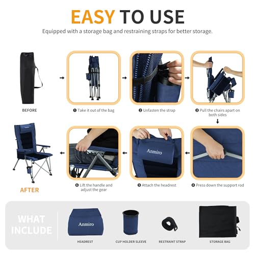Silla plegable resistente para camping, picnic, césped y pesca (Azul, ajustable) miniatura 4