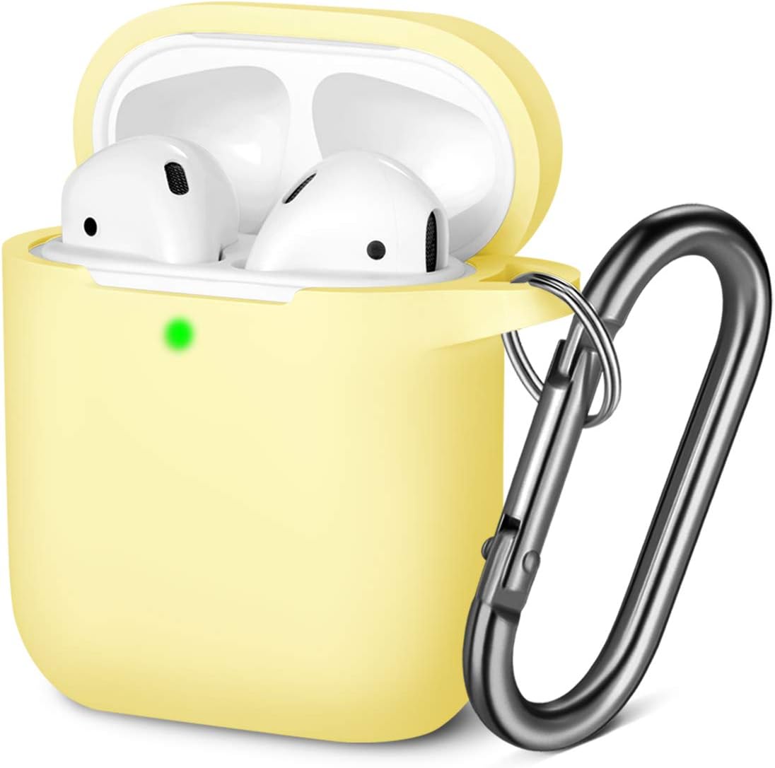 GEAK for AirPods Case (Front LED Visible), Shockproof Soft Silicone Protective Case Compatible with Apple AirPods 2 & 1, Milk Yellow