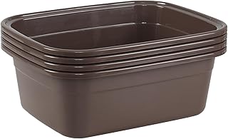 Pekky 12 Quart Dish Washing Basin, 4 Pack Small Plastic Dishpan, Brown