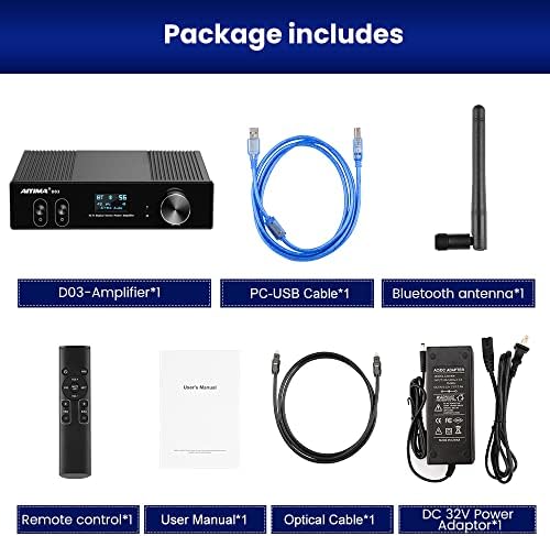 AIYIMA D03 Bluetooth 5.0 150W x 2 Stereo HiFi 2.1 CH cyfrowy wzmacniacz dźwięku 24Bit/192kHz wzmacniacz mocy klasy D USB DAC koncentryczny optyczny OLED AptX obsługa subwoofera