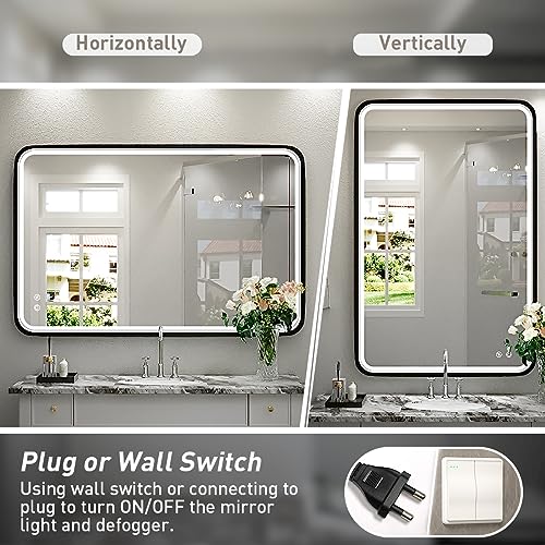 Ftoti FTO-9060-H 36X24 Inch Led Bathroom Mirror With Lights, Black Metal Frame Mirror, Wall Mounted Lighted Vanity Mirrors thumb #5
