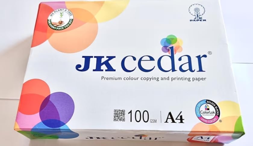 Image of J K A4 cedar white copier Paper,100 Gsm (Pack of 1 Ream) 500 sheet dual side printing all type printer