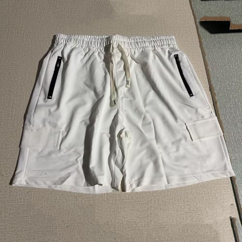 Image of Mens Casual Cargo Shorts Outdoor Elastic Waist Drawstring Sweat Shorts Breathable Gym Workout Jogger Shorts Summer