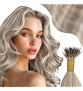 Moresoo Blonde Nano Hair Extensions Human Hair Ash Blonde with Platinum Blonde Nano Beads Human H...
