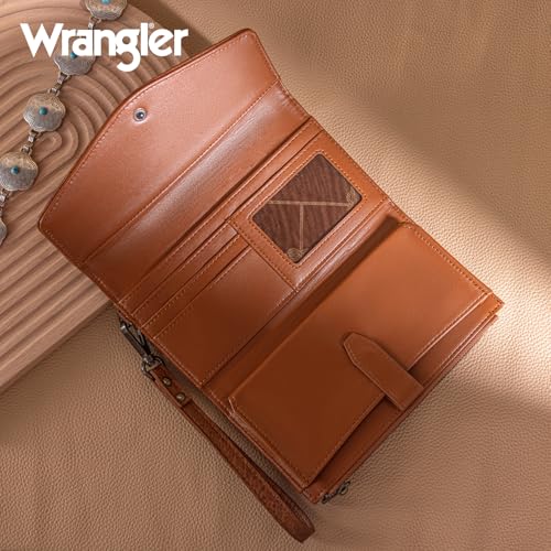 Montana West X Wrangler Brown Wallet Women Rfid Large Wristlet Trifold Women's Wallets Card Cases & Money Organizers with Detachable Wrist Strap2