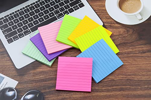 (8 Pack) Lined Sticky Notes Post, 8 Colors Self Sticky Notes Pad Its 4X4 In, Bright Post Stickies Colorful Big Square Sticky Notes For Office, Home, School, Meeting,50 Sheets/Pad #TOP4
