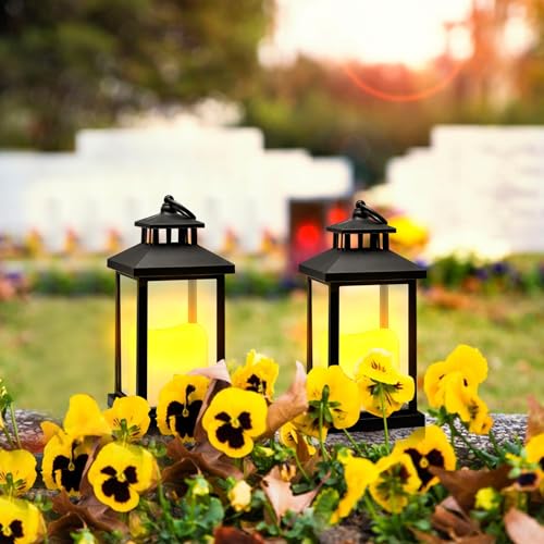 Recitem Laterne Schwarz Kerzenlaterne, Groß Laternen für Draußen Gartenlaternen für Kerzen 22cm Säulenkerzenhalter Im Vintage Halloween Weihnachtstag Kerzenhalter Friedhof Wetterfest