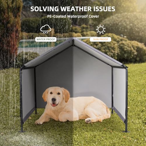 Hundehütte Outdoor für Kleine bis Große Hunde, 120x120x100 cm, Wasserdicht Hundezelt mit Rückentür und künstlichen Weinreben, Sonnenschutz Hundeliege mit Dach für Hühner, Katzen, Farbe in Grau