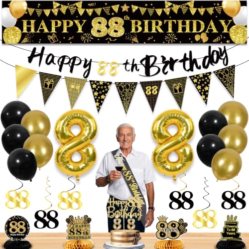 Image of 88th Birthday Decorations for Men, Black Gold 88th Party Decorations