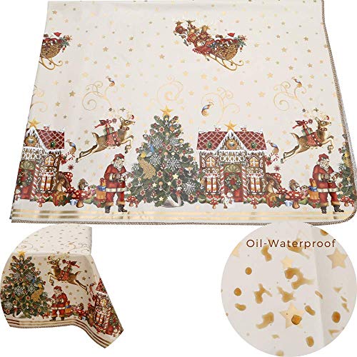 Decoser Heavy Duty Flannel Backed Vinyl Tablecloth With Flannel Backing Easy To Wipe-Clean Oilcloth Waterproof Plastic Rectangle 55X90 Inch Table Cover For Christmas #TOP1