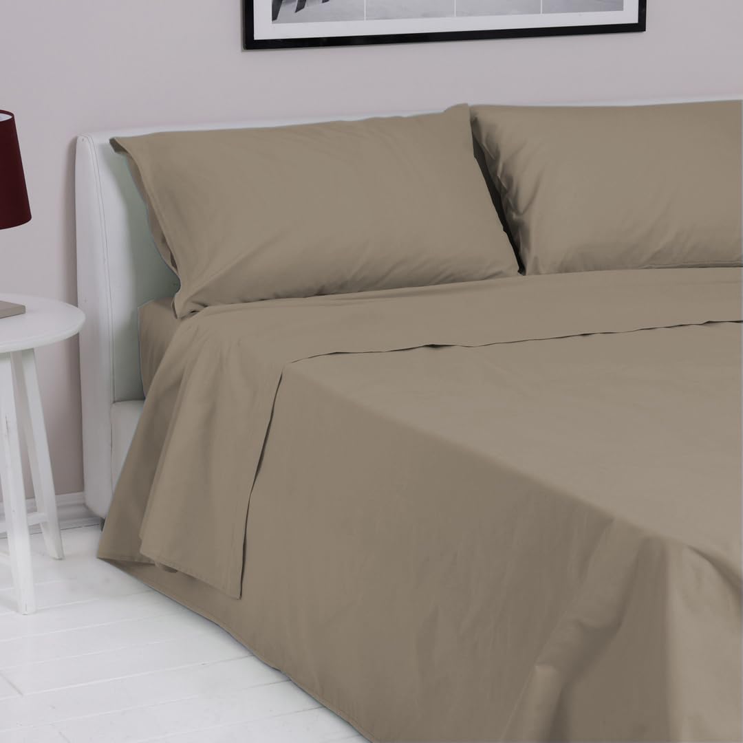 LARA MORADA - Set Completo Lenzuola Matrimoniali, 100% Cotone, Made in Italy, Tinta Unita, per Letto Matrimoniale 2 Posti, Fango