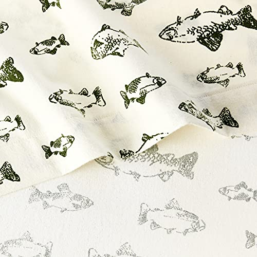 Image of Eddie Bauer - Flannel Sheets Queen Size, Anti-Pilling & Wrinkle Resistant Cotton, Touchably Soft for All-Season Comfort - Bed Sheets with Matching Pillowcases & Fitted Sheet (School of Fish Green)