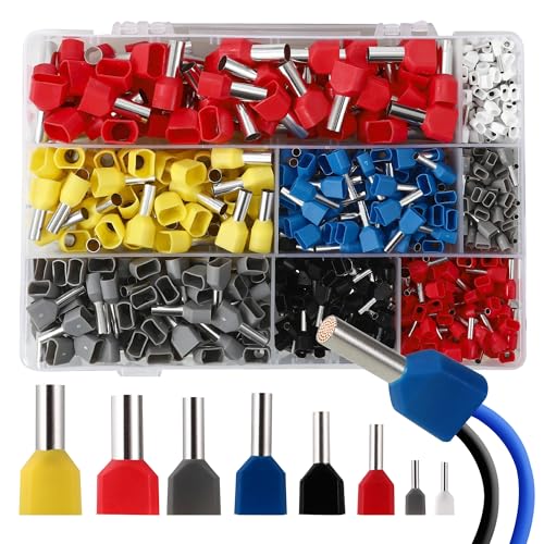 750 Pezzi Puntalini Doppi 0.5-10mm²,Puntalini Elettrici Doppia Entrata,Terminali a Crimpare Preisolati, Connettori Elettrici per Crimpatura Fai-da-te e Industriale,Alta Isolazione