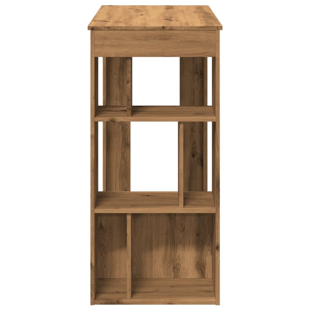 Stół barowy z regałem, dąb Artisan, 102 x 50 x 103,5 cm, materiał drewnopochodny, 6 przegródek, uniwersalny stół kuchenny, jadalnia do domu