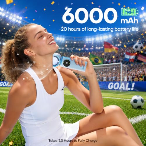 Image of 6000mAh Portable Handheld Fan with Ice Cooling, 199 Levels Stepless Speed, 20H Long Battery Life, 20000RPM Turbo Fan Rechargeable Personal Mini Fan for Travel, Outdoor, Makeup (Blue)