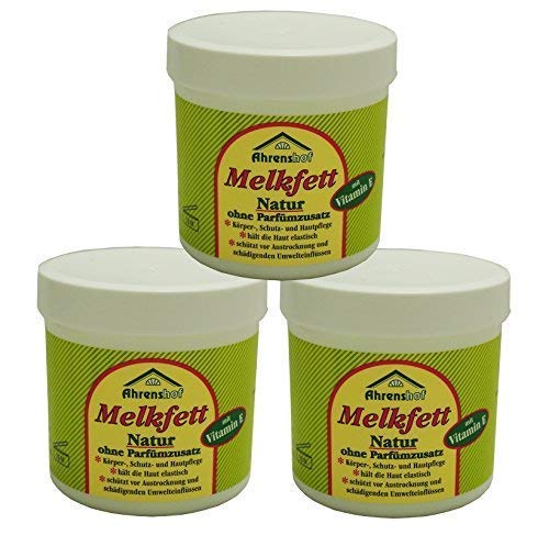 Preisvergleich Produktbild 3 x 250ml Ahrenshof Melkfett Natur, Hautpflege, ohne Parfümzusatz, Hautschutz