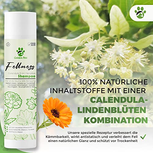 Fellglück Sensitiv Hundeshampoo - Für alle Hunde und Welpen, 100% natürliche Fellpflege gegen Juckreiz, Fellglanz, Fellpflege & bessere Kämmbarkeit, 250 ml + neues E-Book Golden Pets