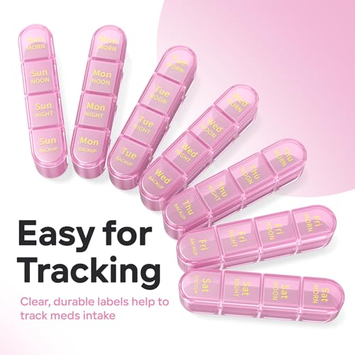 Image of Daviky Pill Organizer 4 Times a Day - Pill Box 7 Day, Weekly Medicine Pill Organizer for Travel with Removable Containers, Pill Case to Hold Daily Vitamins, Supplements and Medication (Pink Purple)