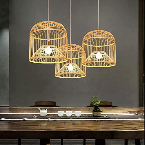 Lustre restaurant café déco suspension cage à oiseaux en bambou E27 - 3