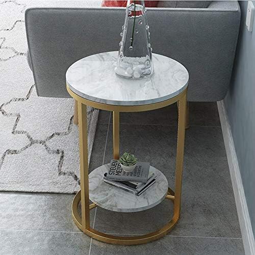 Telephone Table, 2 Layer White Marble Print Side Table,with Gold Metal Frame,Telephone Tables,Sofa Table Small Round Side Tables,Living Room Bedroom Tables