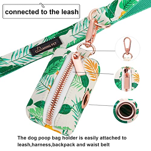 Image of ARING PET Dog Waste Bag Dispenser, Cotton Doggy Poop Bags Holders Attach to Any Leashes, Portable Washable Leaf Pattern Pet Waste Pouch Dispenser with Metal Zipper