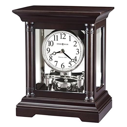 Howard Miller Cassidy Mantel Clock 635-198 – Black Coffee Finish, Modern Home Décor, Revolving Disk-Style Pendulum, Volume Control, Quartz Single-Chime Movement