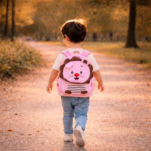 Image of WISHKEY Kids Bag for Boys & Girls (2-5 Years) Picnic Bags for Girls Water Resistant Lightweight Small Size with Safety Leash, Chest Buckle & Adjustable Straps Pink