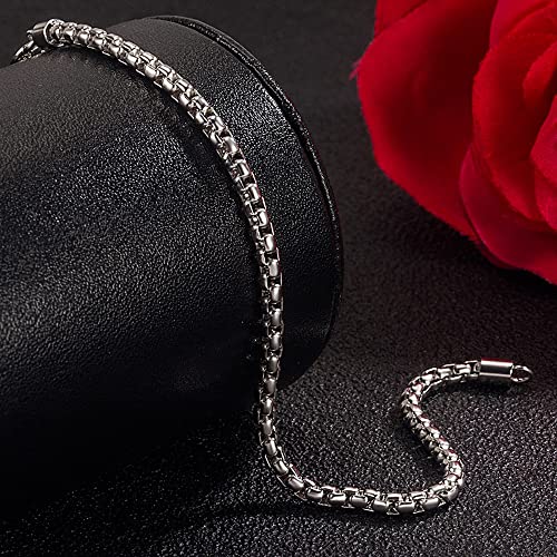 Meilanduo 925 Sterling Silver 3Mm Round Box Chain Link Bracelet, Lobster Claw Clasp - Sizes 6.3" To 9" Inch - For Women Men (Silver-Tone, 7.1") #TOP2