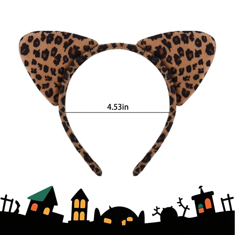 ShiQiao Spl Leopard Cat Ears Headbands for Women Halloween Hair Bands Hoops Womens Cheetah Print Hairband Headpiece Animal Kitty Ear Headband Headwear for Women Halloween Birthday Christmas Gift - Image 2