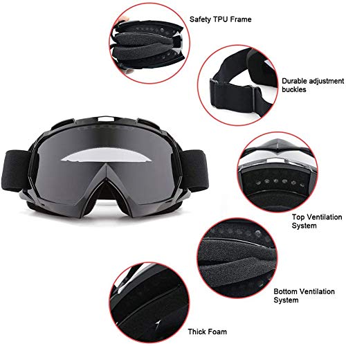 XYDZ Brille MTB Motocross,Winddicht Brille Skibrille Anti Fog UV Schutzbrille mit Double Lens Schaumstoffpolsterung Biegbar Verstellbarer Riemen für Outdoor Aktivitäten Skifahren Radfahren Augenschutz