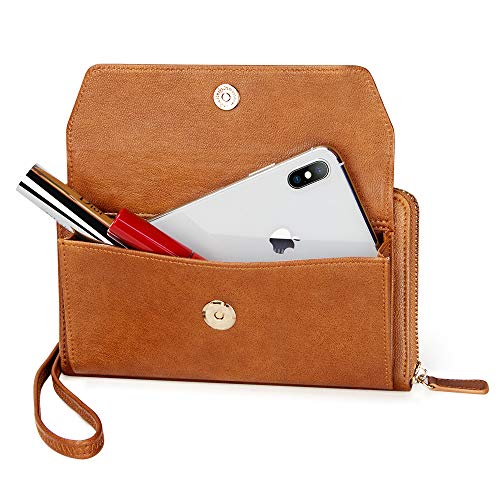 Image of nuoku RFID Blocking Wristlet Wallet for Women, Zip-Around Crossbody Clutch with 2 Removable Straps