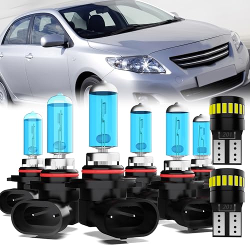 Image of Headlight Bulbs License Plate Lights Fit For Toyota Corolla 2005-2008, 9005 High Beam + 9006 Low Beam + 9006 Fog Lights Halogen Light Bulb + License Plate Lights, 6000K White, Pack of 8