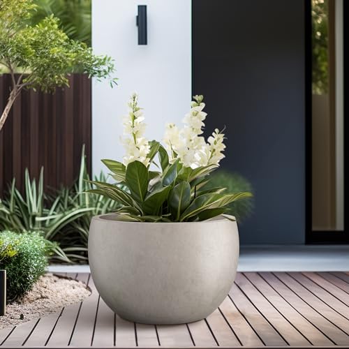 Kante 15.7" Dia Round Concrete Planter, Outdoor/Indoor Large Bowl Plant Pots with Drainage Hole and Rubber Plug for Garden Patio Balcony Home, Weathered Concrete - Image 6
