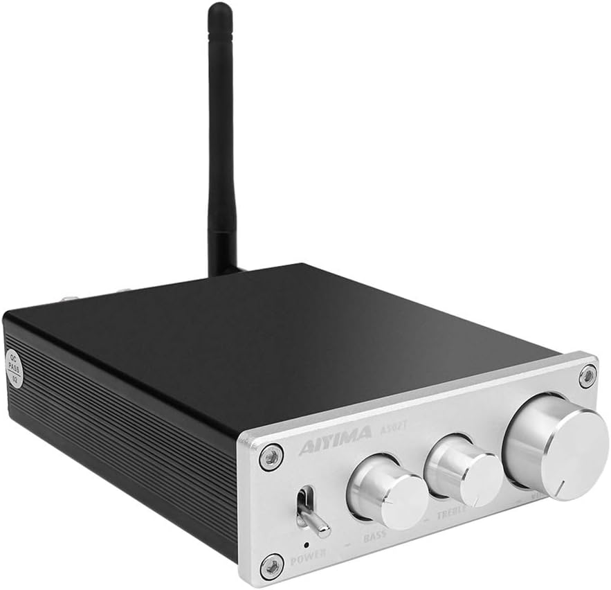 AIYIMA 2 Channel Bluetooth Amplifier 50W+50W TPA3116 HiFi Stereo CLAS D Amp with Bass and Treble Control & DC 19V Power Supply
