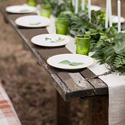 Jolly Chef 102 Count Gold Disposable Plastic Plates, Heavyweight Disposable Wedding Plates Set White Party Plate With Gold Rim, Includes 51 Dinner Plates 10.25”And 51 Dessert Plates 7.5” #TOP2