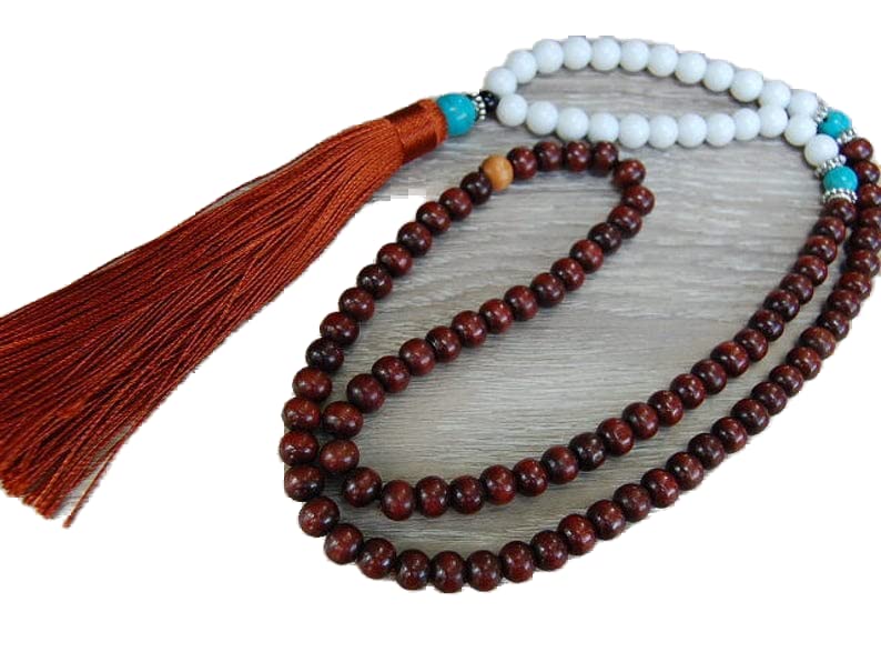 Mala de prière 108 grains en tasselwood perles multicolores 8mm LKBEADS MALA-022